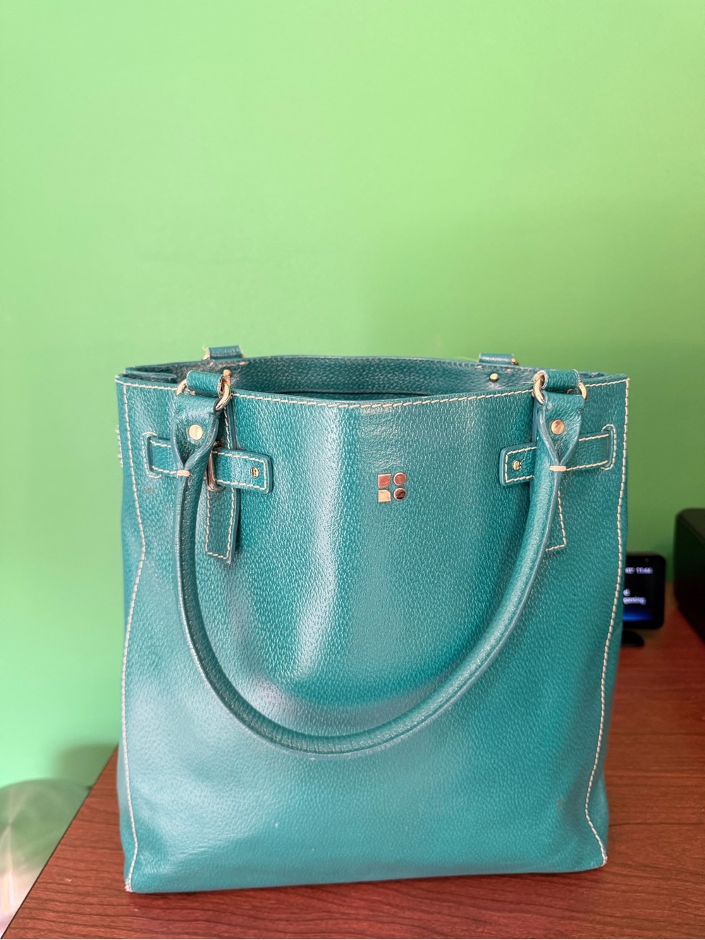 kate spade Teal Leather Tote with Gold Hardware